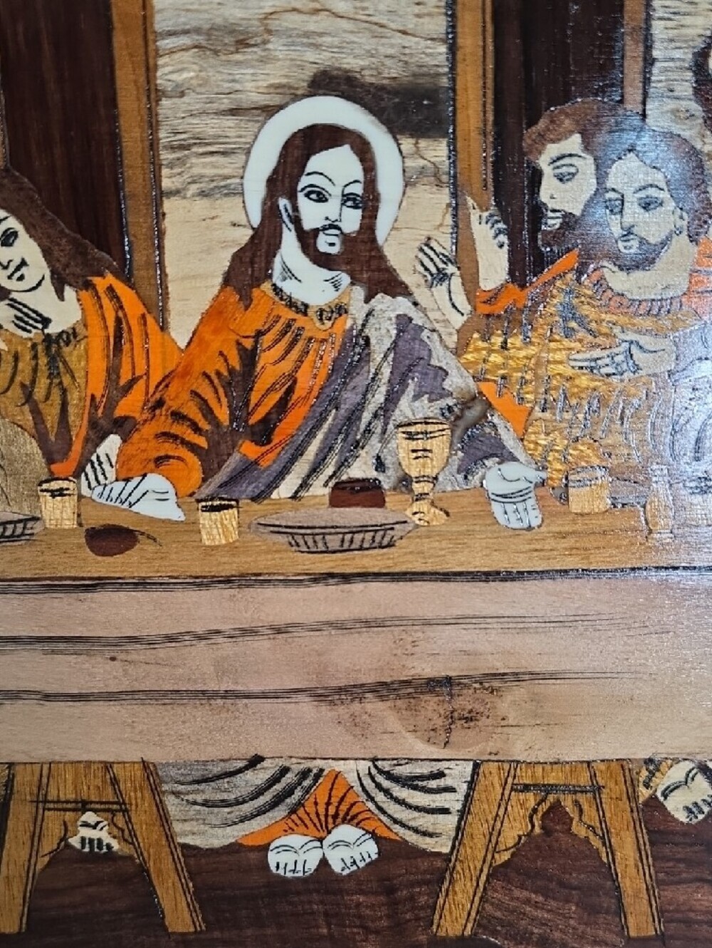Beautiful Vintage Mysore Rosewood Inlay Panel "The Last Supper" Mendez Handcraft - Picture 2 of 6